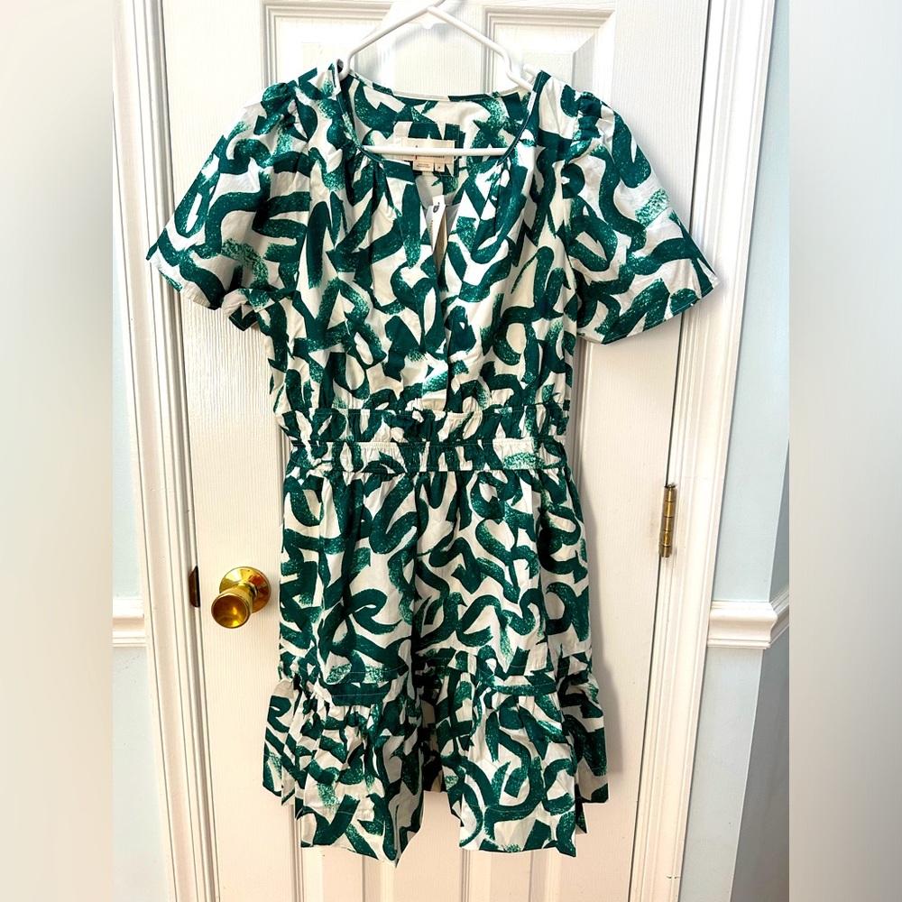NWT Anthropologie Size medium dress, green and white